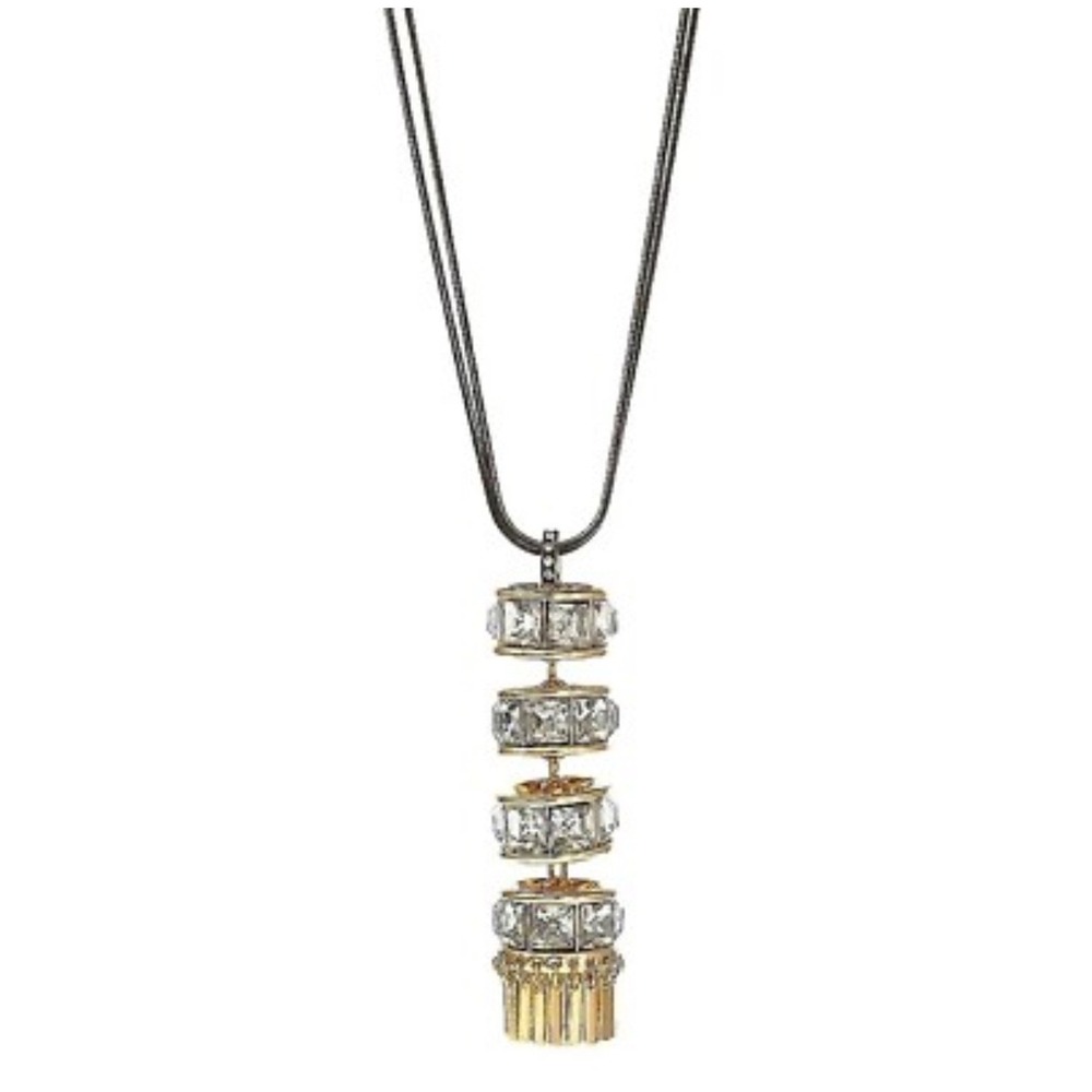 Christian‎ Siriano NEW Long Necklace Crystal Rondels Gold Tone Tassel Pendant